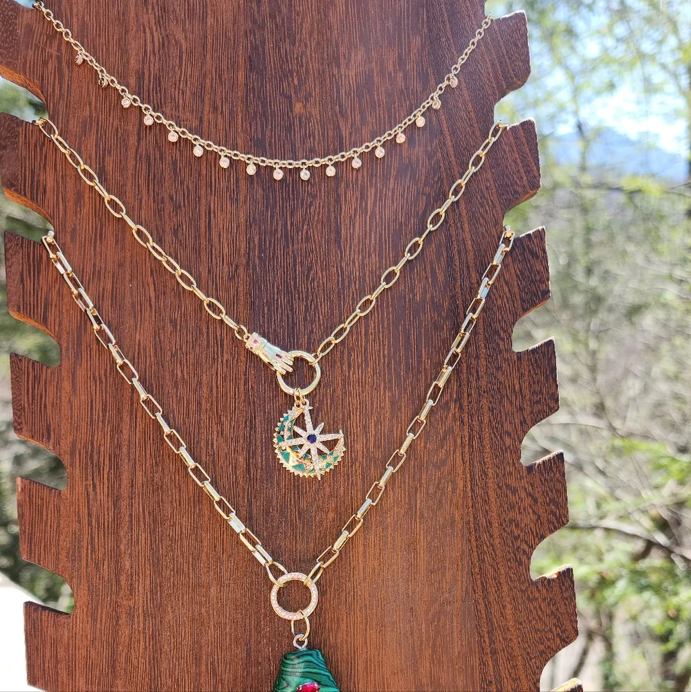 🆕️Crescent Moon & Starburst Paper Clip Chain 18k Gold Plated Necklace CZ NEW - Picture 5 of 6